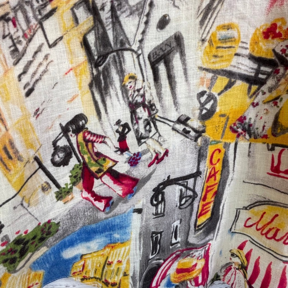 Vintage 100% Linen Midi Skirt 12 Multi Novelty European Print Eclectic Whimsy - Picture 8 of 13